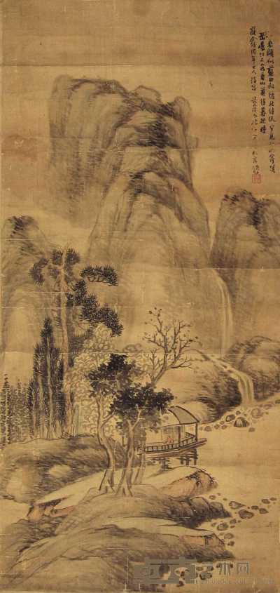林琴南 庚子（1900年）作 山水 镜框 114×54cm